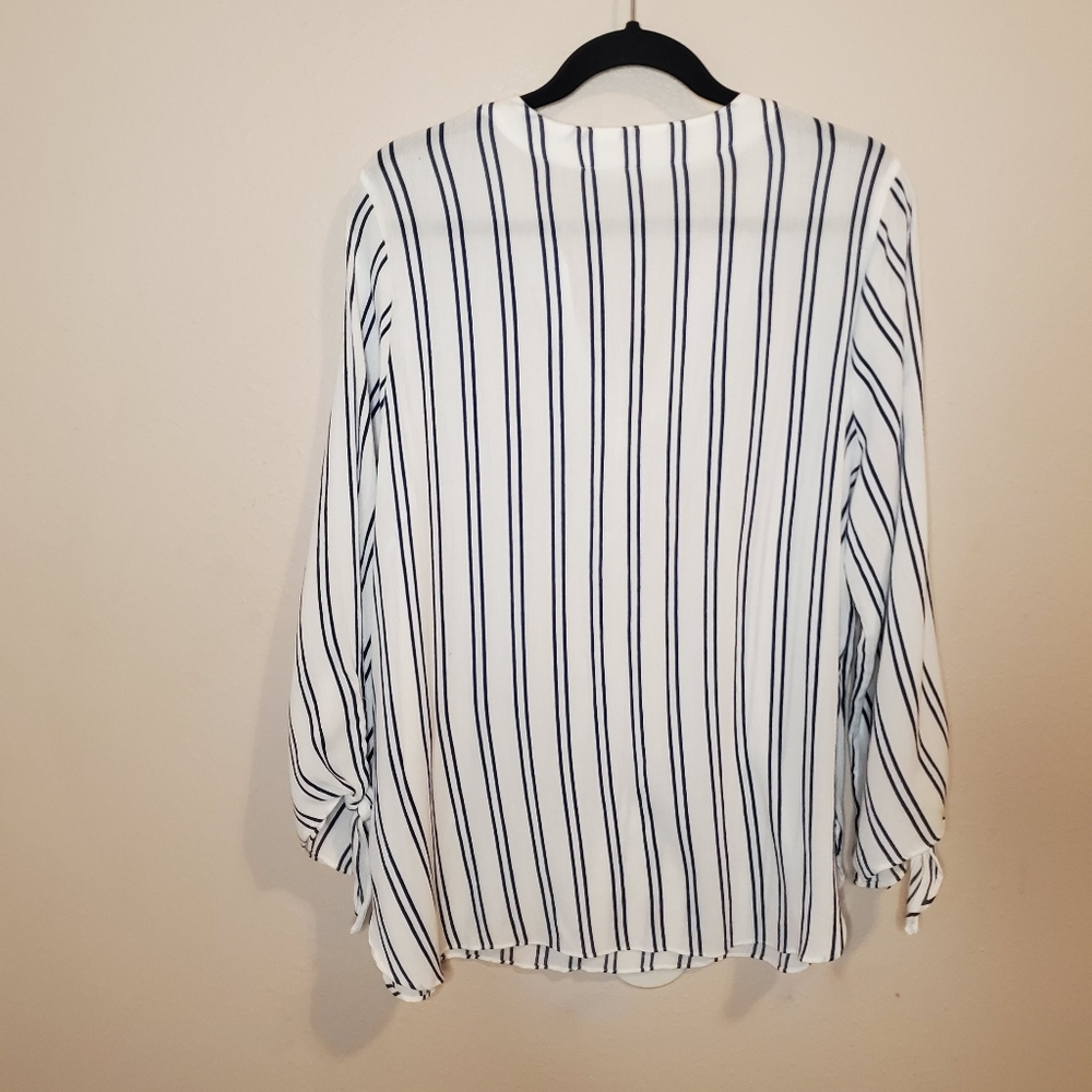 MICHAEL Michael Kors White Blouse with Navy Stripe - Picture 3 of 8